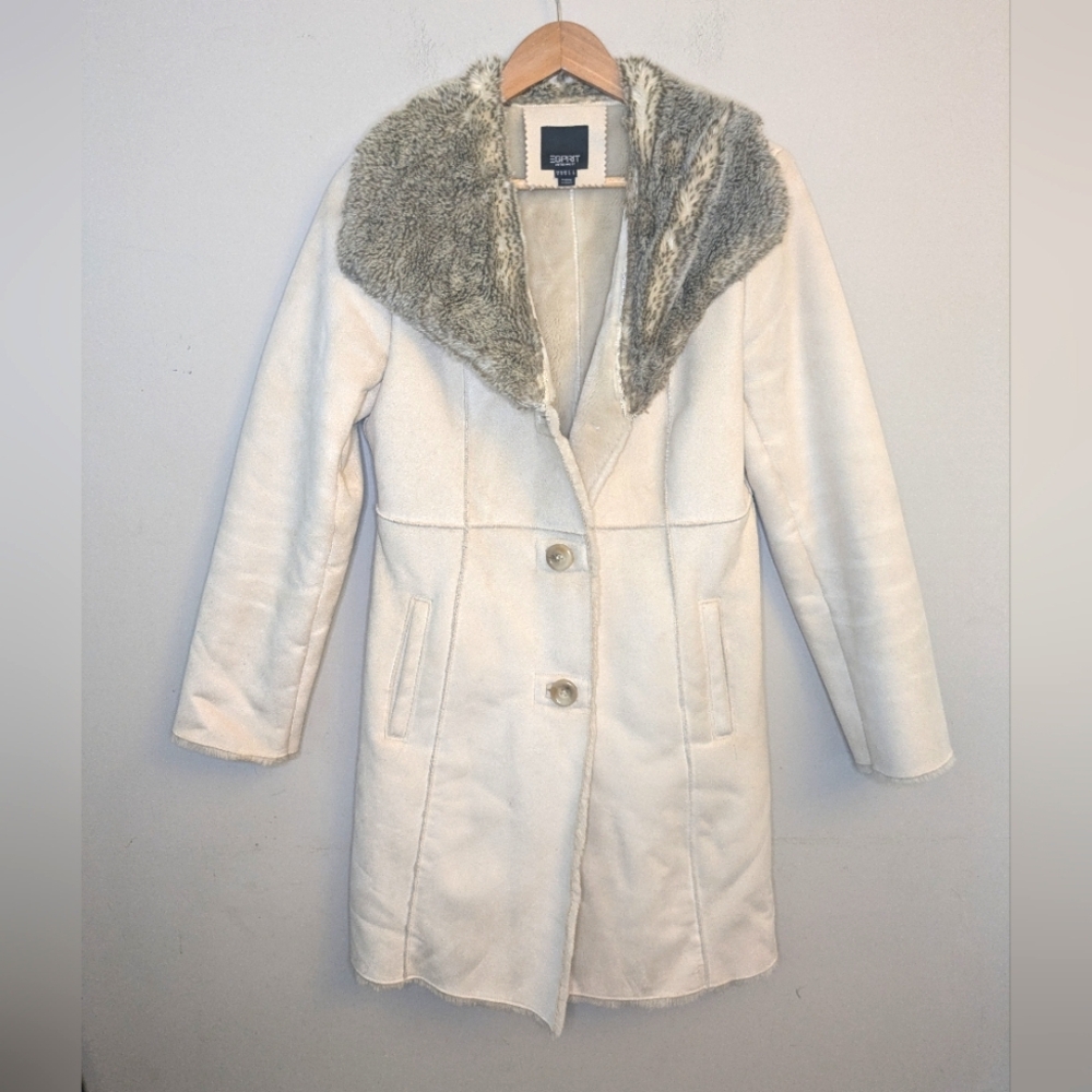 Esprit Vintage Cream Suede Fur Trench Coat Size S